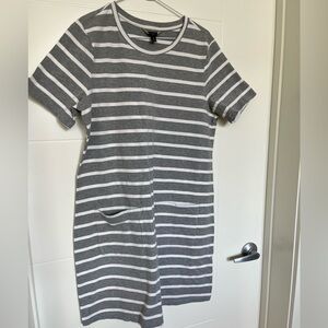 Banana Republic Gray and White Striped Tee Dress